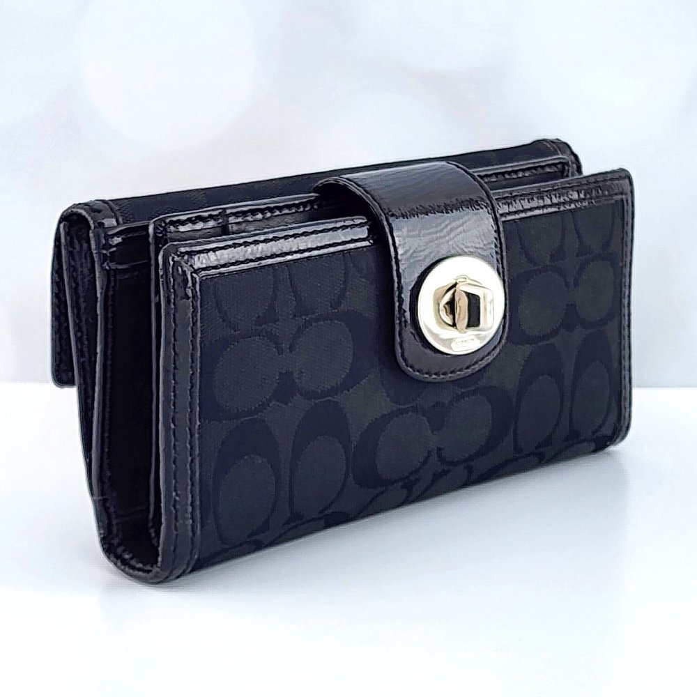 Coach Turnlock Signature Canvas Checkbook Wallet